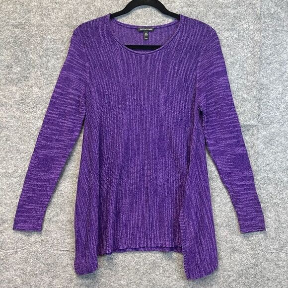 EILEEN FISHER Beach Sweater Womens Medium Purple Linen Blend Pullover Sheer Knit - Picture 1 of 10